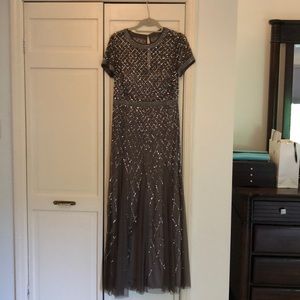 Adrianna Papell Beaded Cap Sleeve Gown